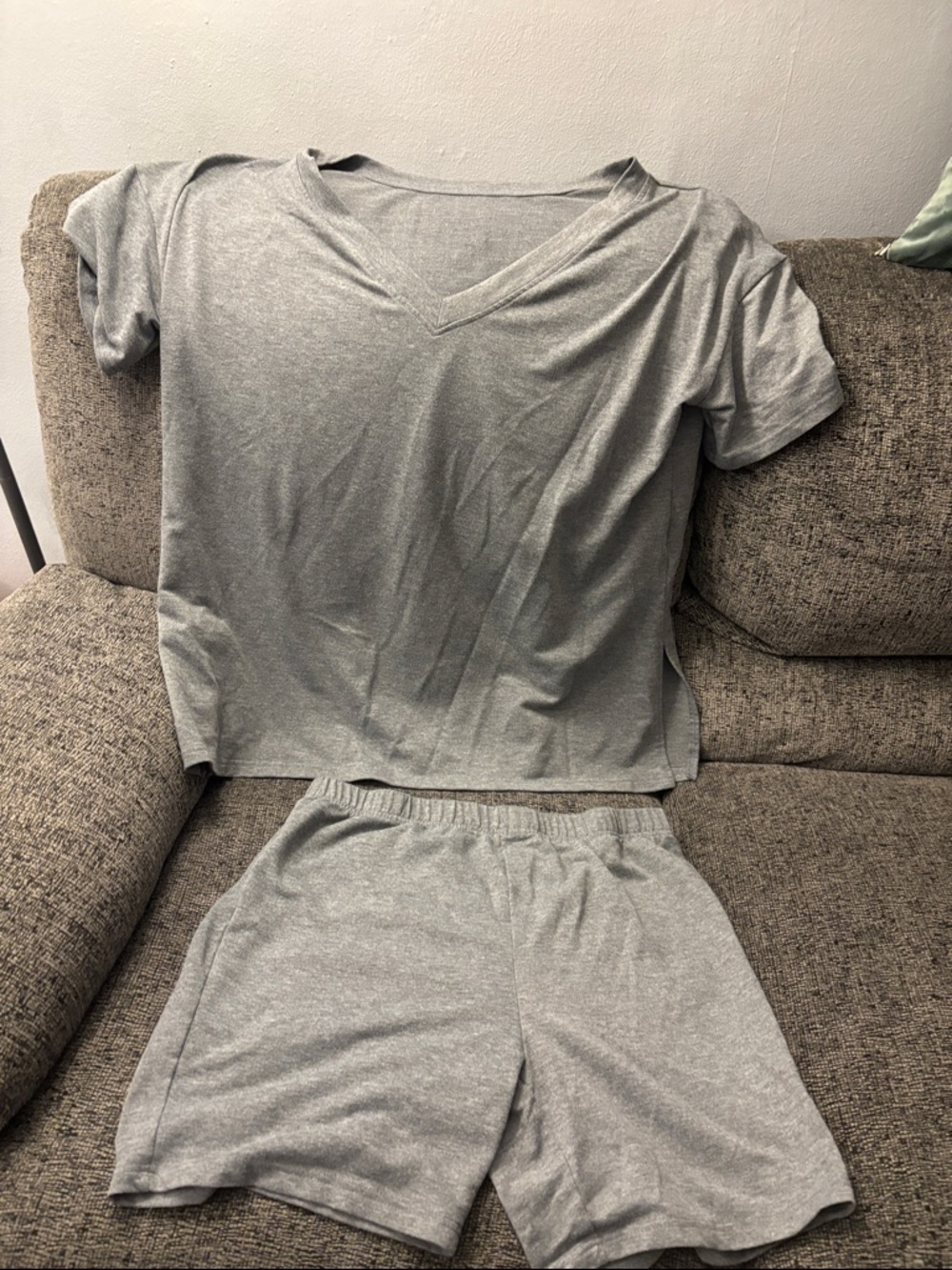 Women's Gray V-Neck Short Sleeve Pajama Set